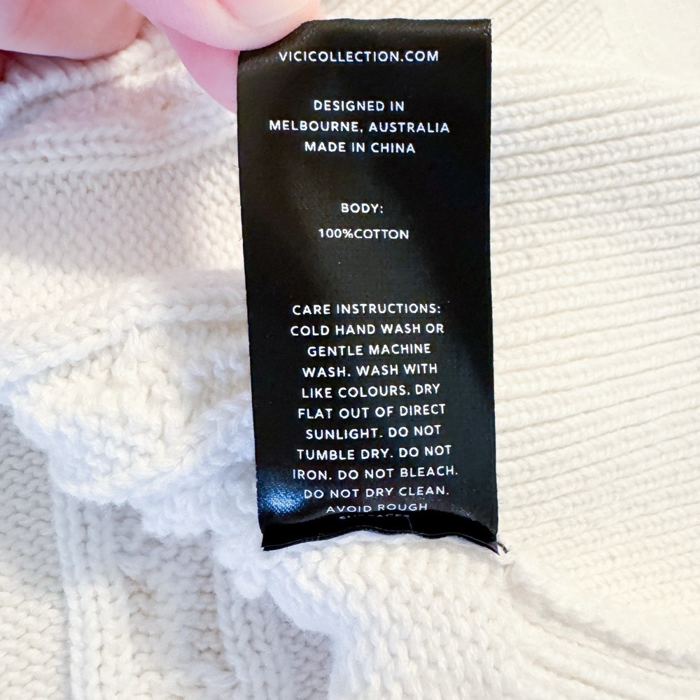 VICI Cable Knit Sleeveless Dress MEDIUM White 100% Cotton V Neck Preppy Golf - Picture 5 of 10